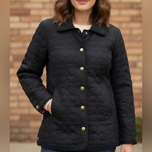 Vintage COACH Signature Black Quilted Barn Jacket Pink Satin Lining